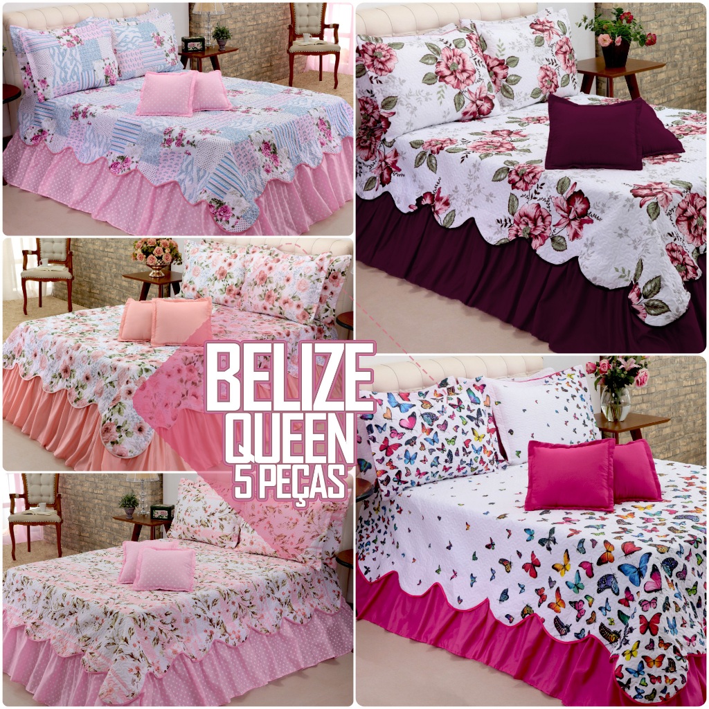 KIT Cobre Leito Colcha Belize Luxo Premium - Queen Size - 05 Peças - em Oferta na Shopee