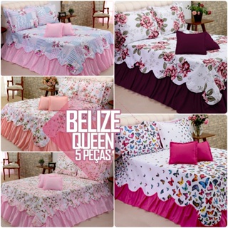 KIT Cobre Leito Colcha Belize Luxo Premium - Queen Size - 05 Peças - em Oferta na Shopee