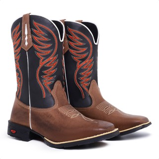 Texana Bota Masculina Country Botina Cano Medio Bordado Bico Quadrado Confortavel Cavalgada Pecuaria