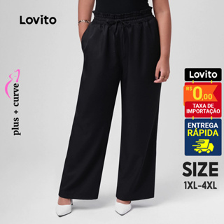 Lovito Calça Feminina Reta Elástico Cintura Plus Size PTB38BRL067 em Oferta na Shopee