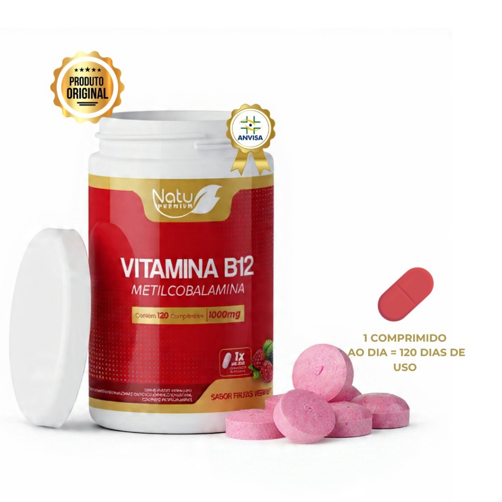 Kit Vitamina B12 1.000mcg (Metilcobalamina)120 pastilhas sublingual - Frutas Vermelhas NatuPremium em Oferta na Shopee