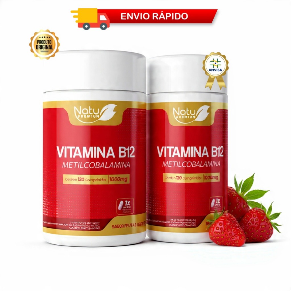 Vitamina B12 Metilcobalamina Mastigáveis (120 Comprimidos) Natu Premium