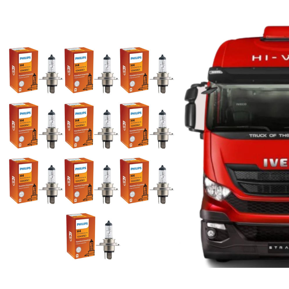 Kit 10 Lâmpadas Automotiva Caminhão e Onibus Philips Original H4 24v 70/75w 13342C1