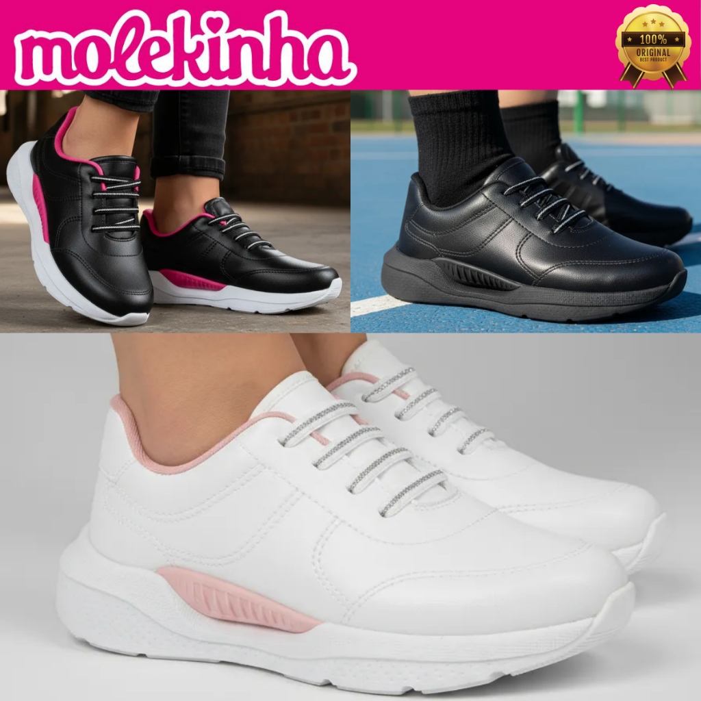 Tênis Molekinha Infantil Menina Napa Sem Cadarço Escolar Casual Juvenil Confortável Leve Original em Oferta na Shopee