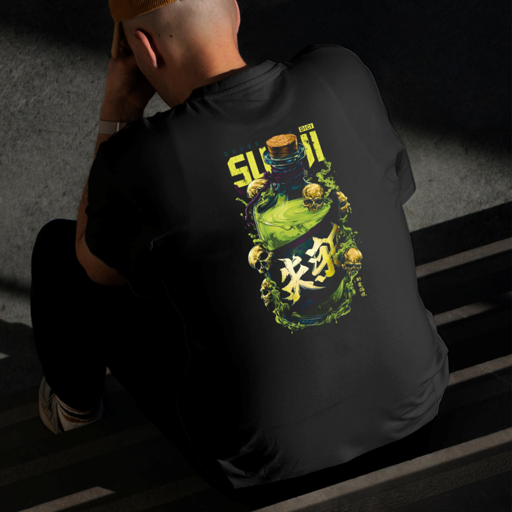 Camiseta Masculina Estampada Pote de Veneno 100% Algodão Estilo Conforto Diário Do Tamanho P ao GG
