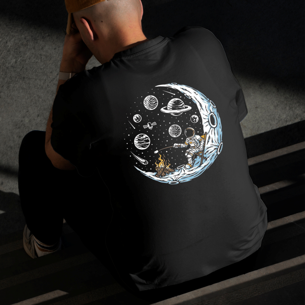 Camiseta Masculina Estampada Astronauta na Lua 100% Algodão Estilo Conforto Diário Do Tamanho P GG