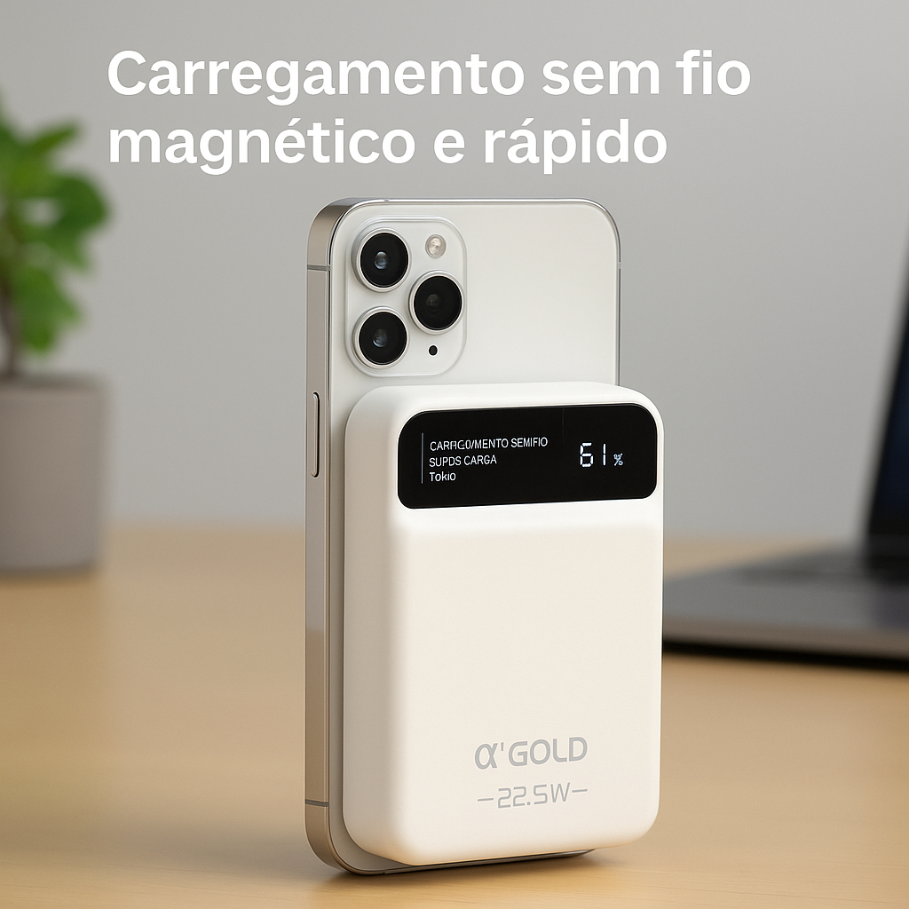 Power Bank A'GOLD PRO 10000mAh 22.5W Turbo com Carregamento Sem Fio Magnético BTE-60A em Oferta na Shopee