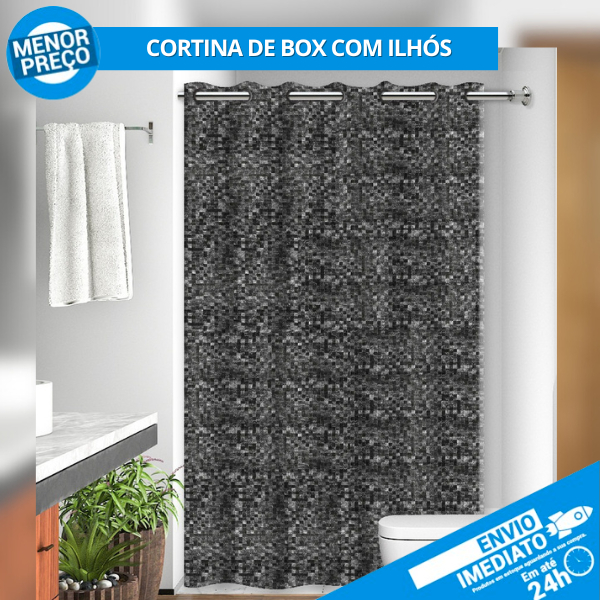 Cortina de Box para Banheiro Pastilha Preta Fumê Antimofo Resistente Impermeável Ilhós p/ Varão