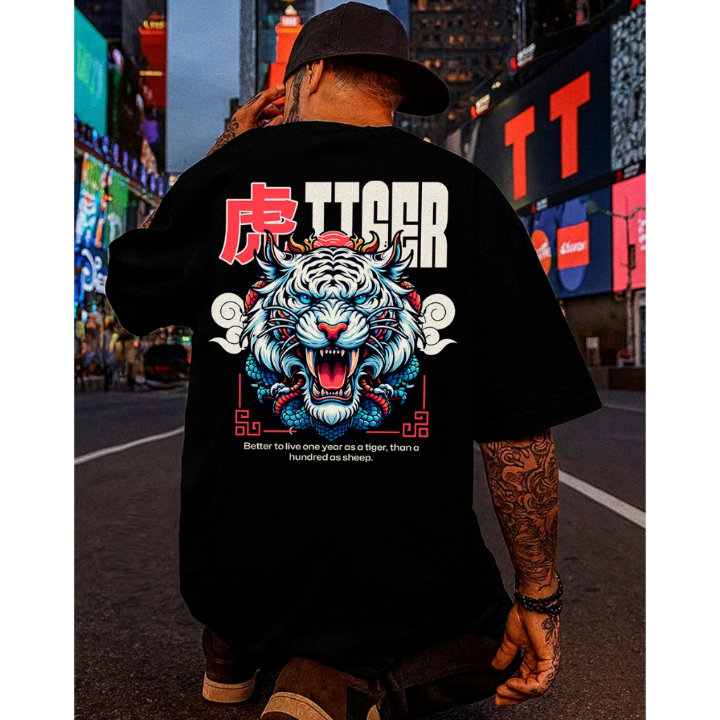 Camiseta Streetwear Masculina Oversized Tiger Street Japa Japonês Estampada Camisa Premium Plus Size