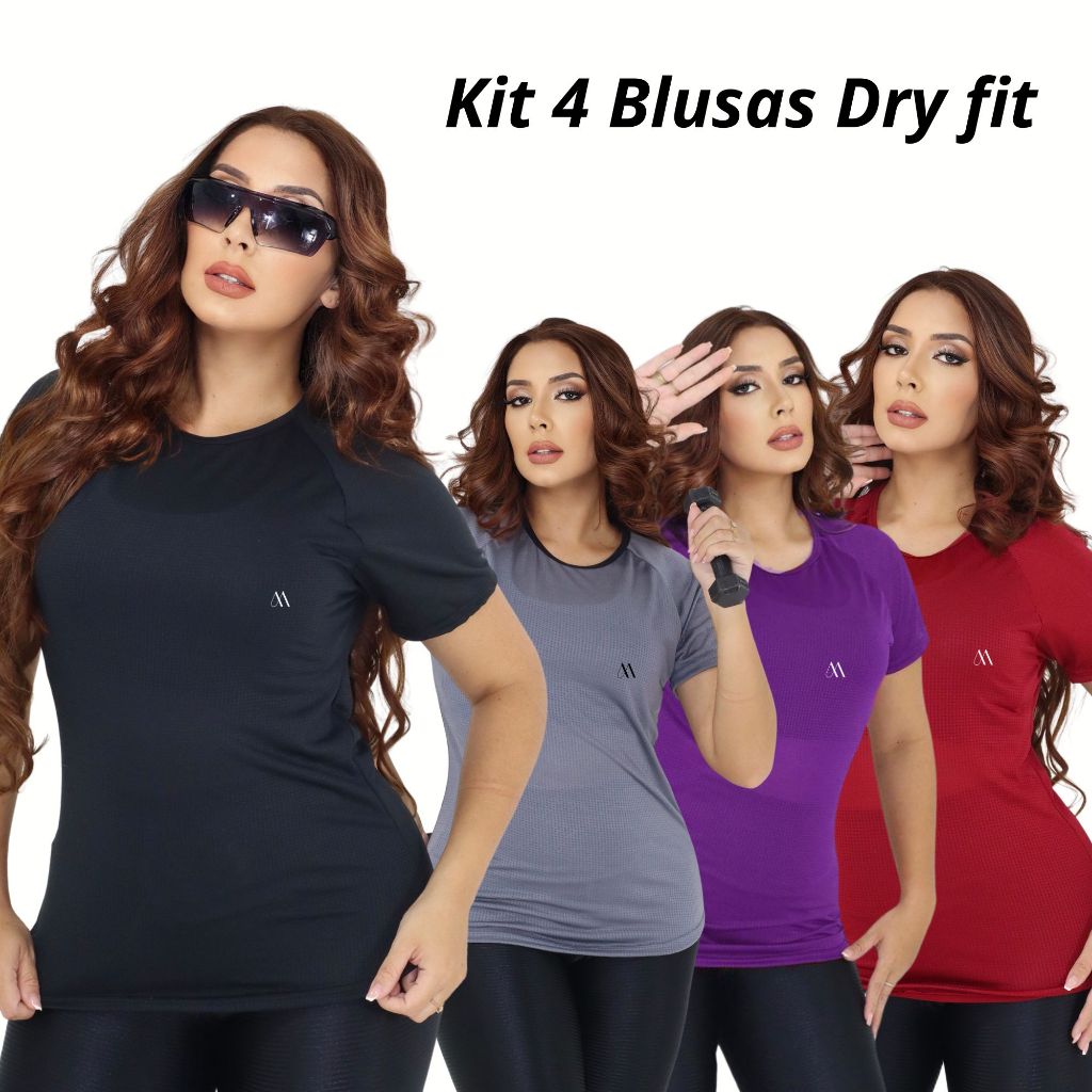 Kit 4 Blusas Feminina Dry Fit Camiseta Academia Camisa Fitness em Oferta na Shopee