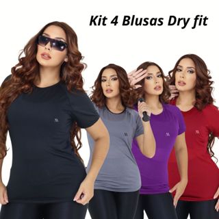 Kit 4 Blusas Feminina Dry Fit Camiseta Academia Camisa Fitness em Oferta na Shopee