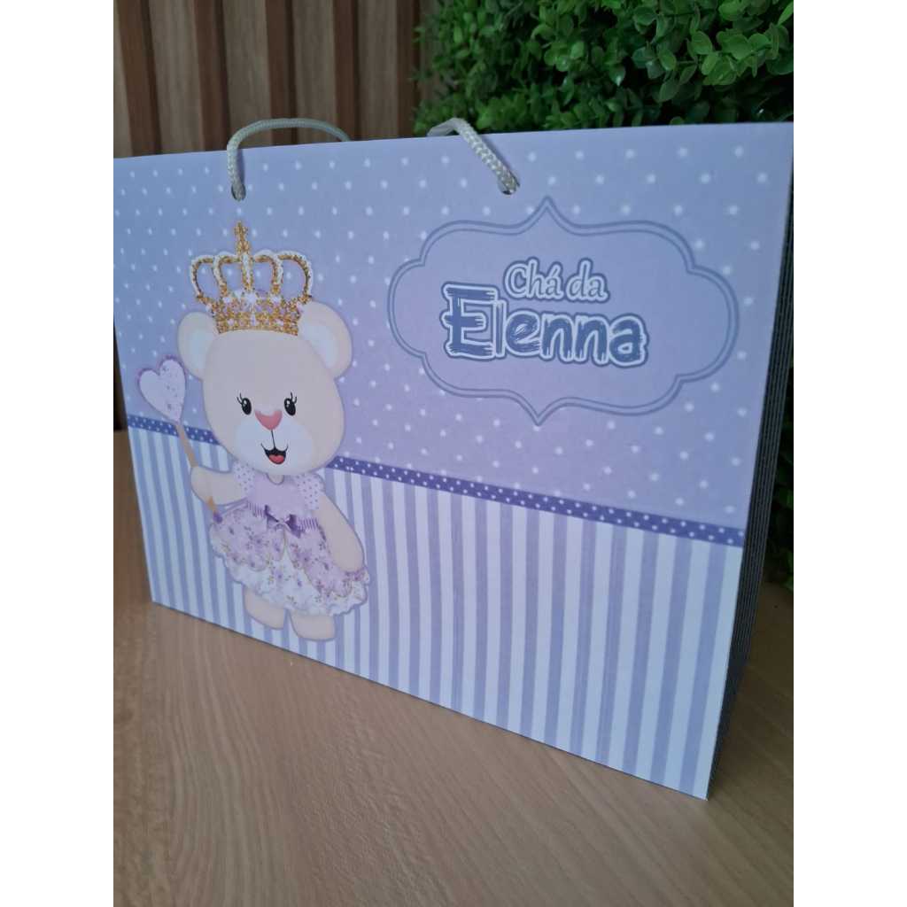 Sacolinha Personalizada Ursinha Princesa Realeza lilás Chá de bebê / Desmontada / PEGUE E MONTE