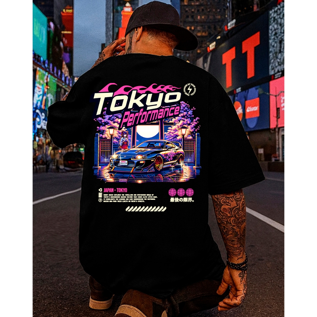 Camiseta Streetwear Masculina Oversized Tokio Carro Estampado Moda Street Rua T-shirt Alta Qualidade