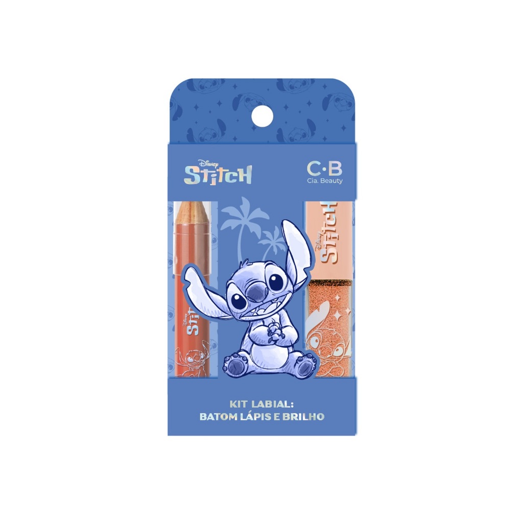 Kit Lápis Labial + Gloss Stitch Chocolate Belga Disney com D-Pantenol, Vitamina E e Manteiga de Karité da Cia Beauty