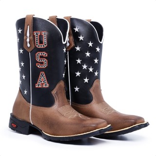 Texana Bota Botina Masculina Country Bico Quadrado Cano Medio Bordado Solado Resistente Trabalho Txc