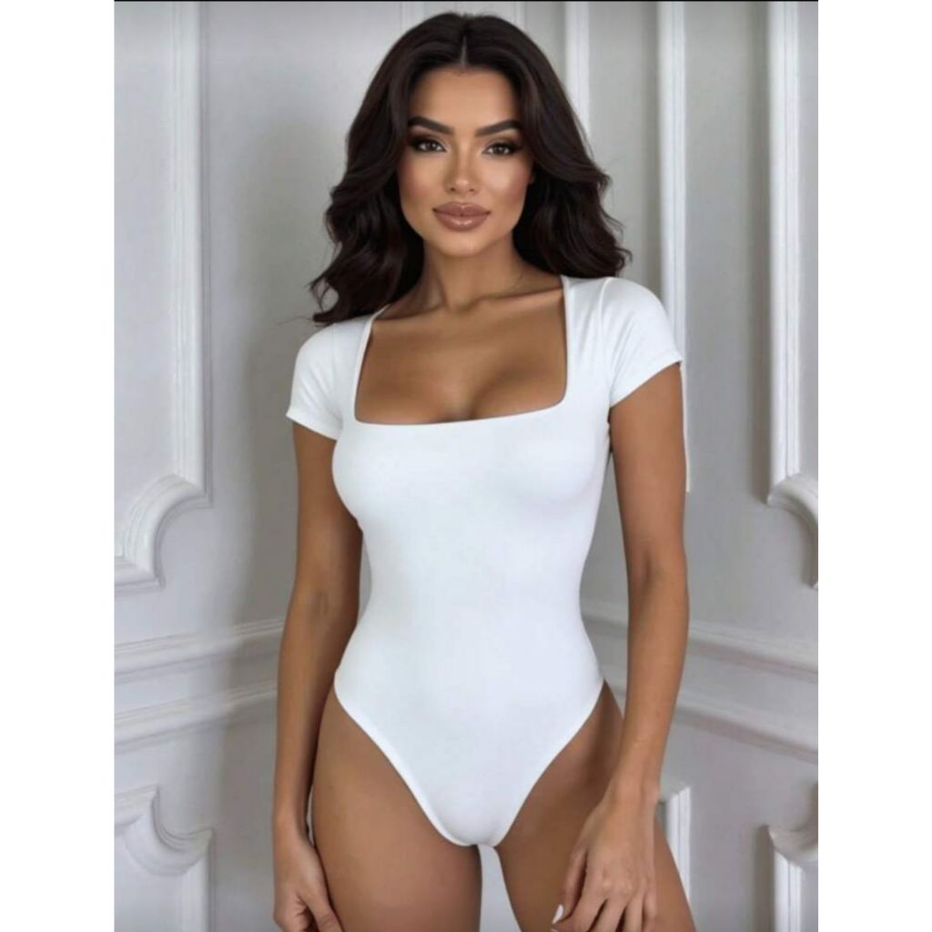Body Collant Manga Curta Decote Quadrado Feminino Suplex Premium Elegante Casual Gringa Blogueira