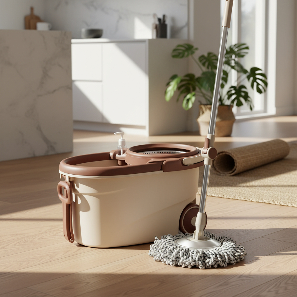 Mop Plus Giratório Inox com Rodas e Alça cabo 110 cm - Ideal Para Limpeza Sem Esforço