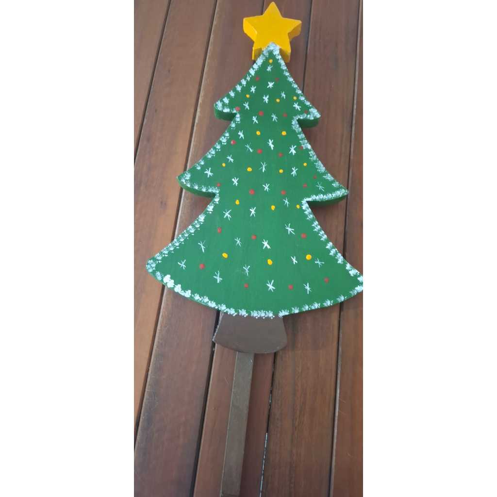 Árvore de Natal com estrela de Madeira Pintado com vareta, Decorar Jardim, Casa.