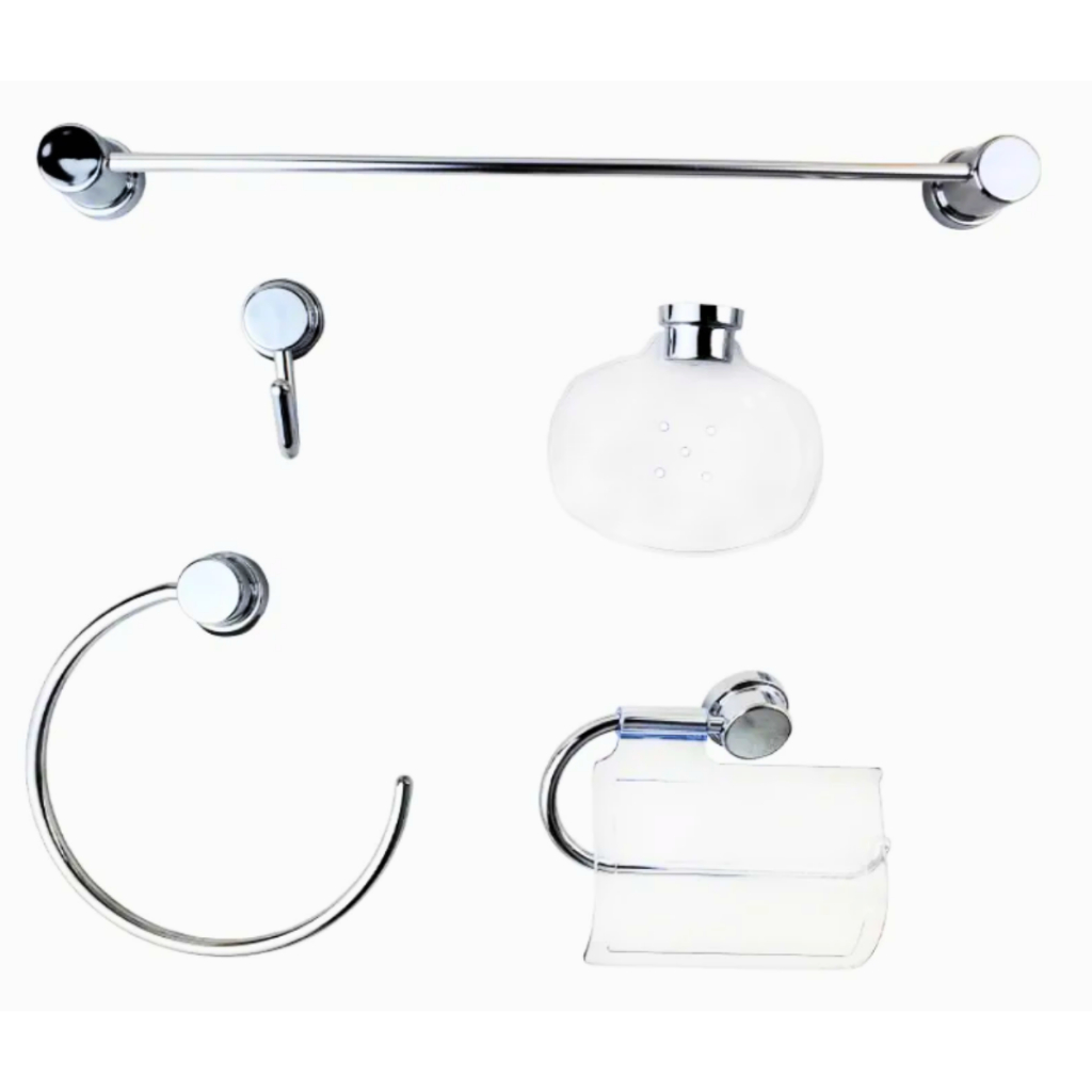 Kit Banheiro Completo 5 Peças Cromado Hayon Toalheiro Papeleira Saboneteira Gancho