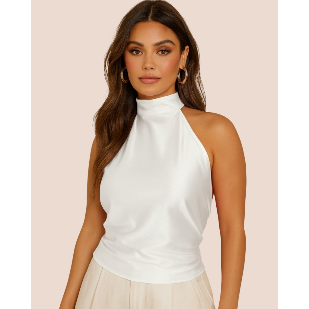 Blusa Feminina Frente Única Gola Alta Tecido em Cetim Com Elastano Festas Elegante e Sofisticada em Oferta na Shopee