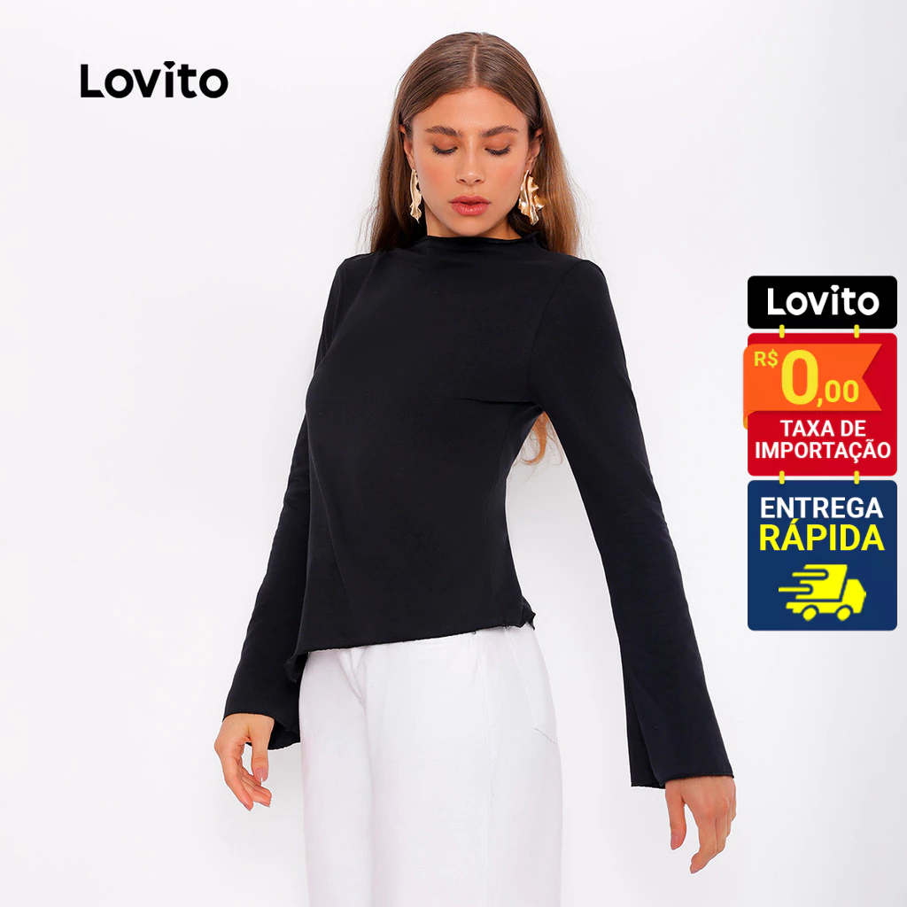 Lovito Blusa Feminina Manga Longa Sino TKB393BRL422 em Oferta na Shopee