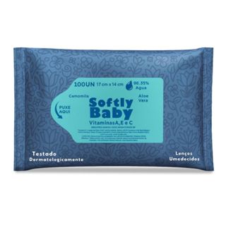 100Un Lenço Umedecido Baby Softly com Vitaminas A, E, C, Aloe Vera e Camomila em Oferta na Shopee