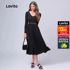 Lovito Vestido Feminino Midi Manga Longa Saia Evasê DRB433BRL462