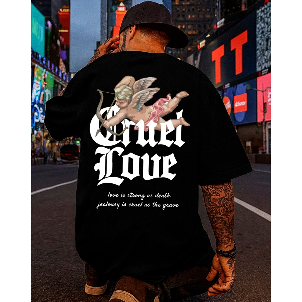 Camiseta Streetwear Masculina Oversized Cruel Love Cupido Estampada Street Algodão Penteado Premium