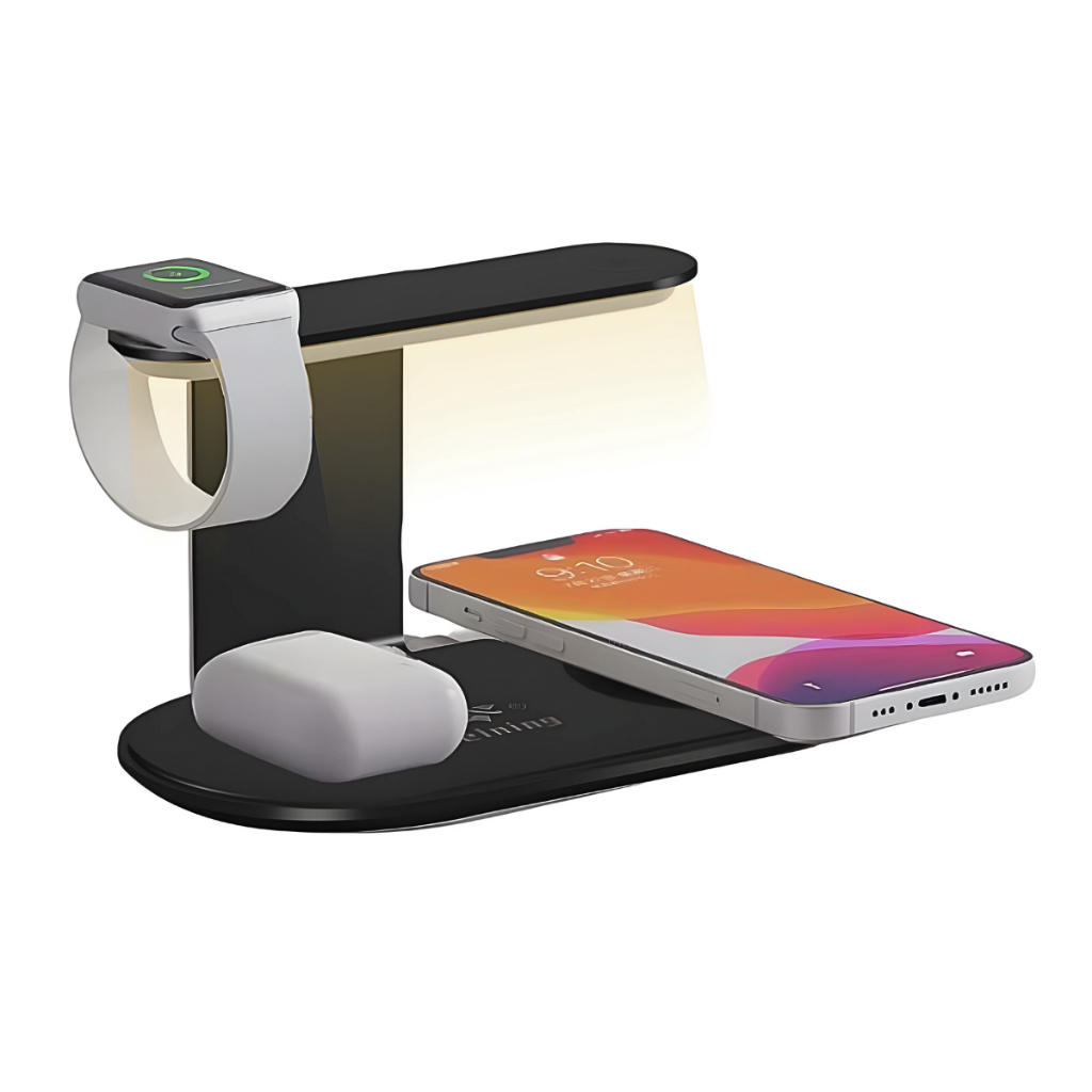 Base Carregador Sem Fio Indução Dock Station Para iPhone Watch Airpod Abajur De Mesa Carga Rápida