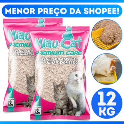Areia Sanitária para Gatos 12KG MiauCat Forma Torrões Biodegradavel Grãos Finos Premium Higiênica