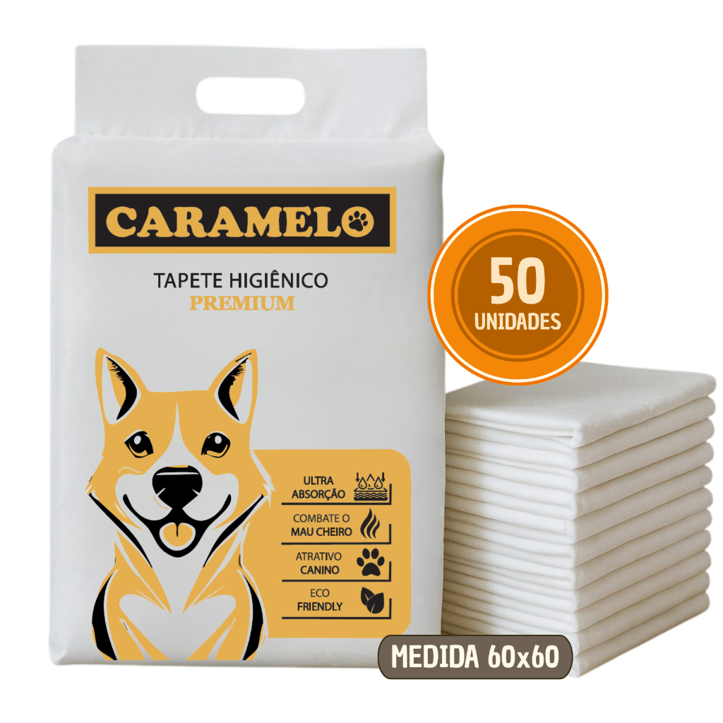 Tapete Higiênico Premium Cães 80x60 Ou 60x60 Ultra Absorção Combate Mau Cheiro Ecológico - Caramelo