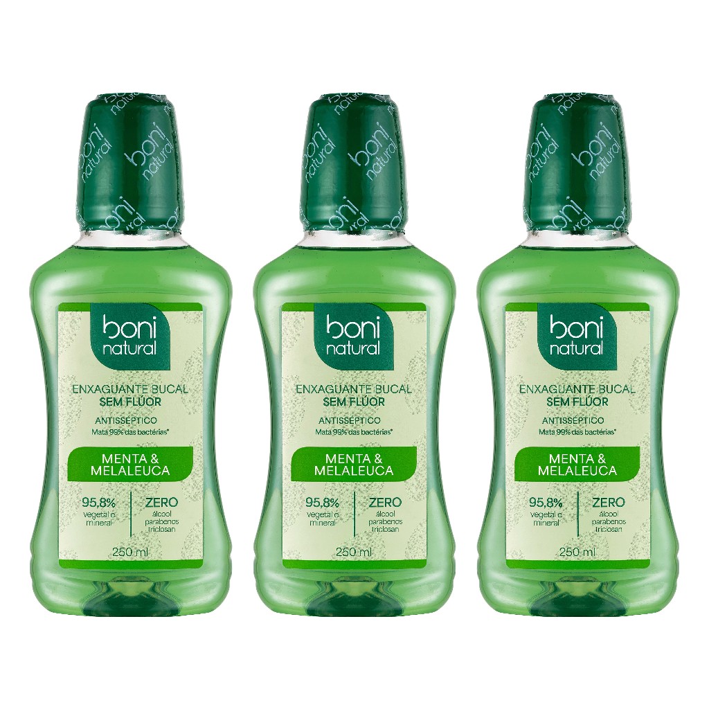Kit 3 Enxaguantes Bucais Menta e Melaleuca 250ml Boni Natural