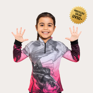 Camisa Camiseta Blusa de Pesca Infantil Criança Tucunaré Rosa Pink New Fisher Proteção Solar UV50