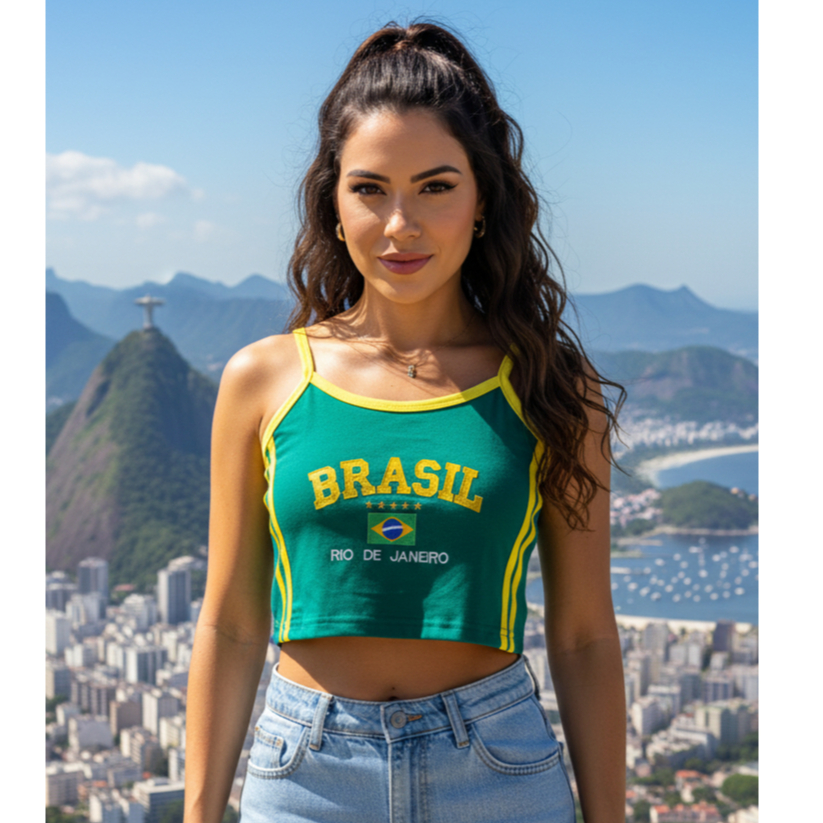 Camiseta Regata bandeira Brasil ribana feminina babytee copa em Oferta na Shopee