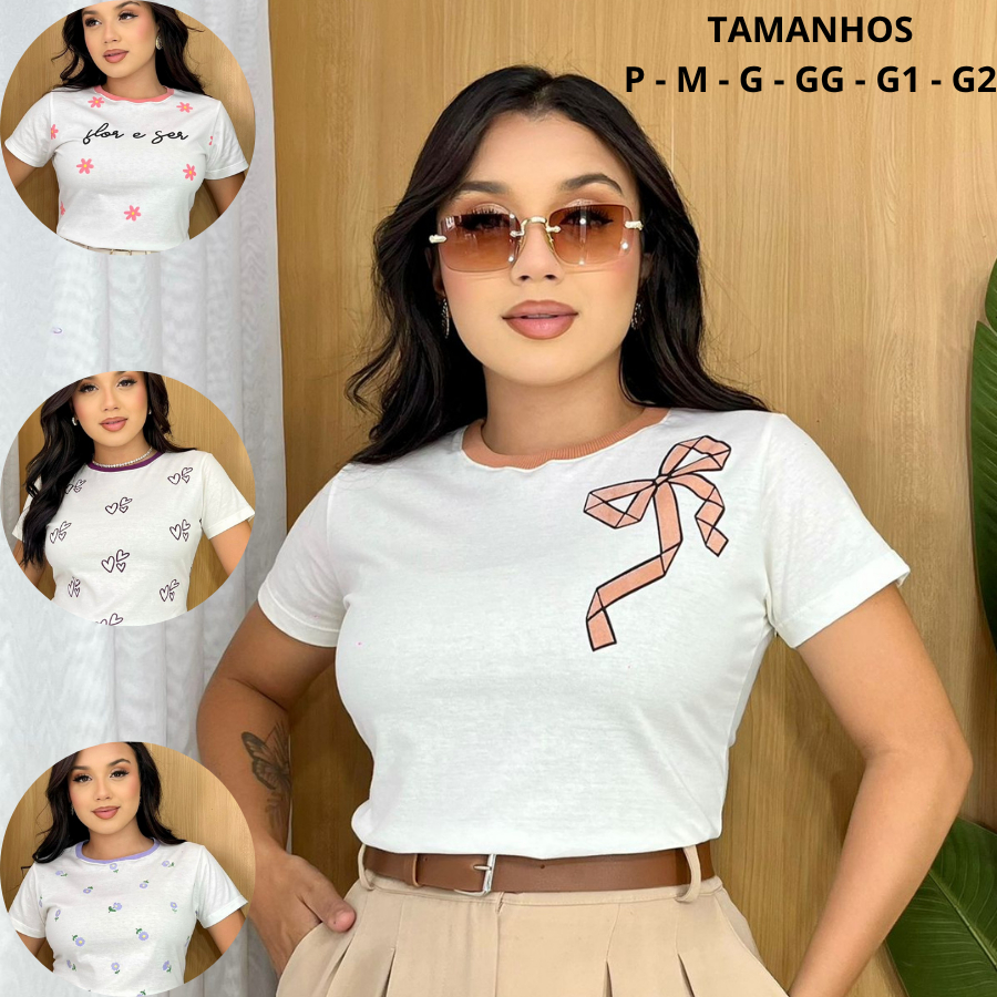 Blusa Feminina Malha 100% Algodão TShirt Camiseta Estampada Modinha Tendência Fashion Básica Dia a Dia Plus Size em Oferta na Shopee