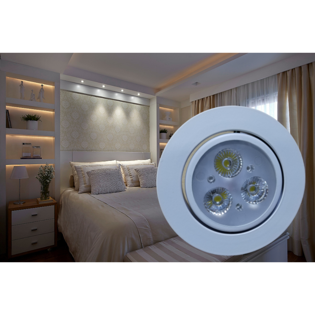 Kit 5 Spot Led Dicroica 3w Direcional Embutir Sanca Redondo Branco Frio - 6500K Bivolt em Oferta na Shopee