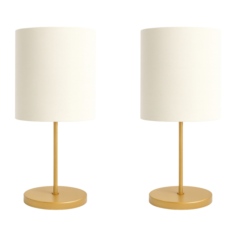 Kit 2 Abajur De Mesa Cúpula Cilíndrica De Tecido E27 Bivolt Sala Casa Escritorio