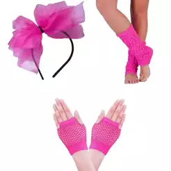 Kit Fantasia Anos 80 Festa Tematica Carnaval Halloween Tiara Tule + Luvas Arrastao + Polaina
