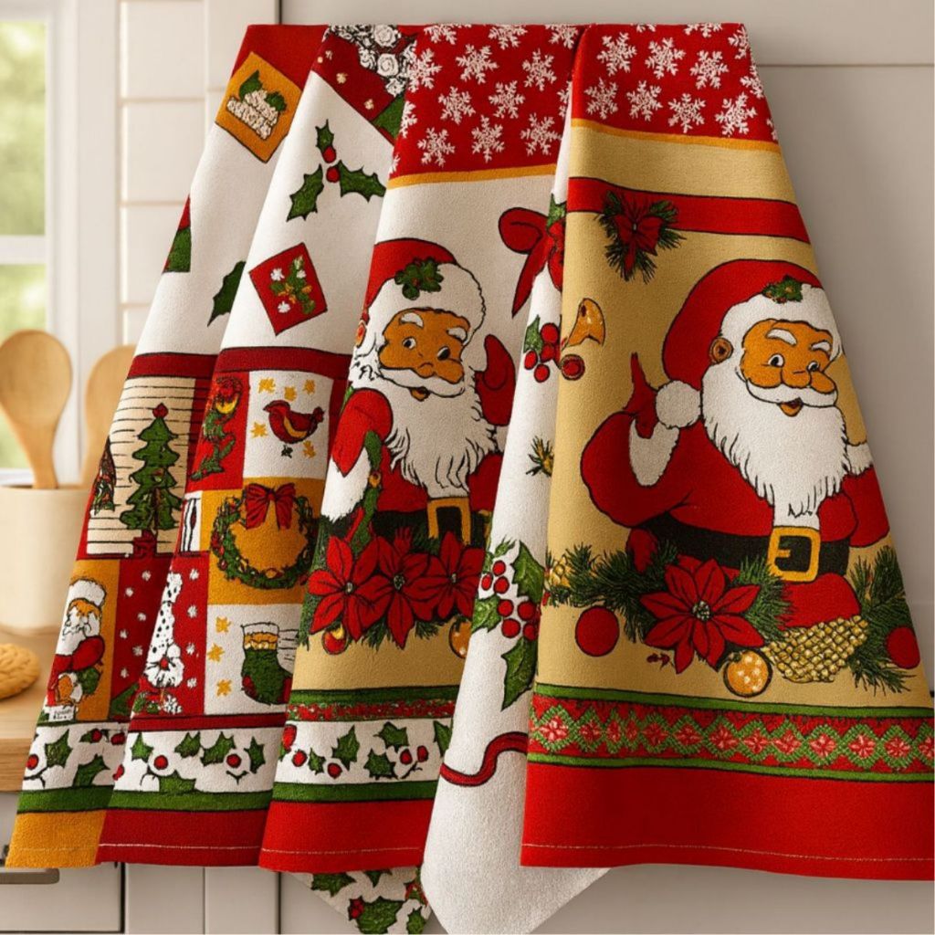 kit com 5 Panos de Prato Grande Estampadão Cozinha variado e Natal Festa Fim de Ano Brinde Decoração Papai Noel Oferta