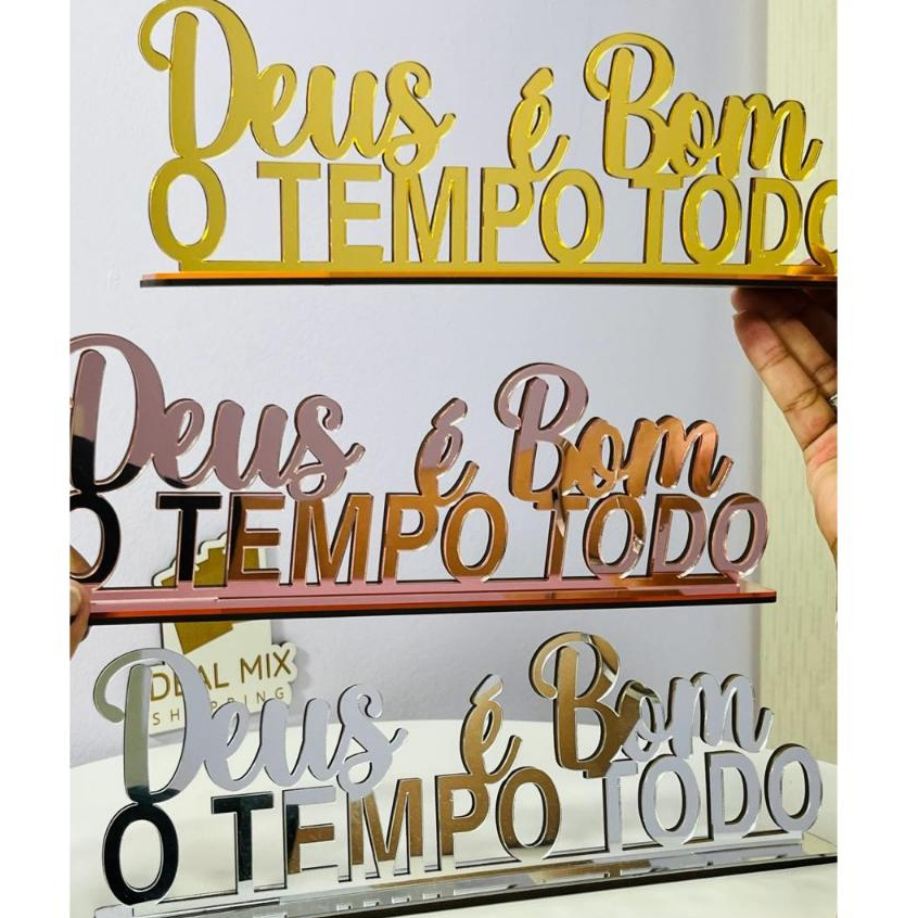 Frase Decorativa Deus é Bom o Tempo Todo Com Base Decoração Estante em Oferta na Shopee