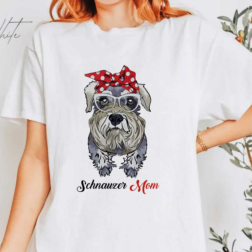 Camiseta blusa feminina cachorro com laço pet Mãe de Schnauzer