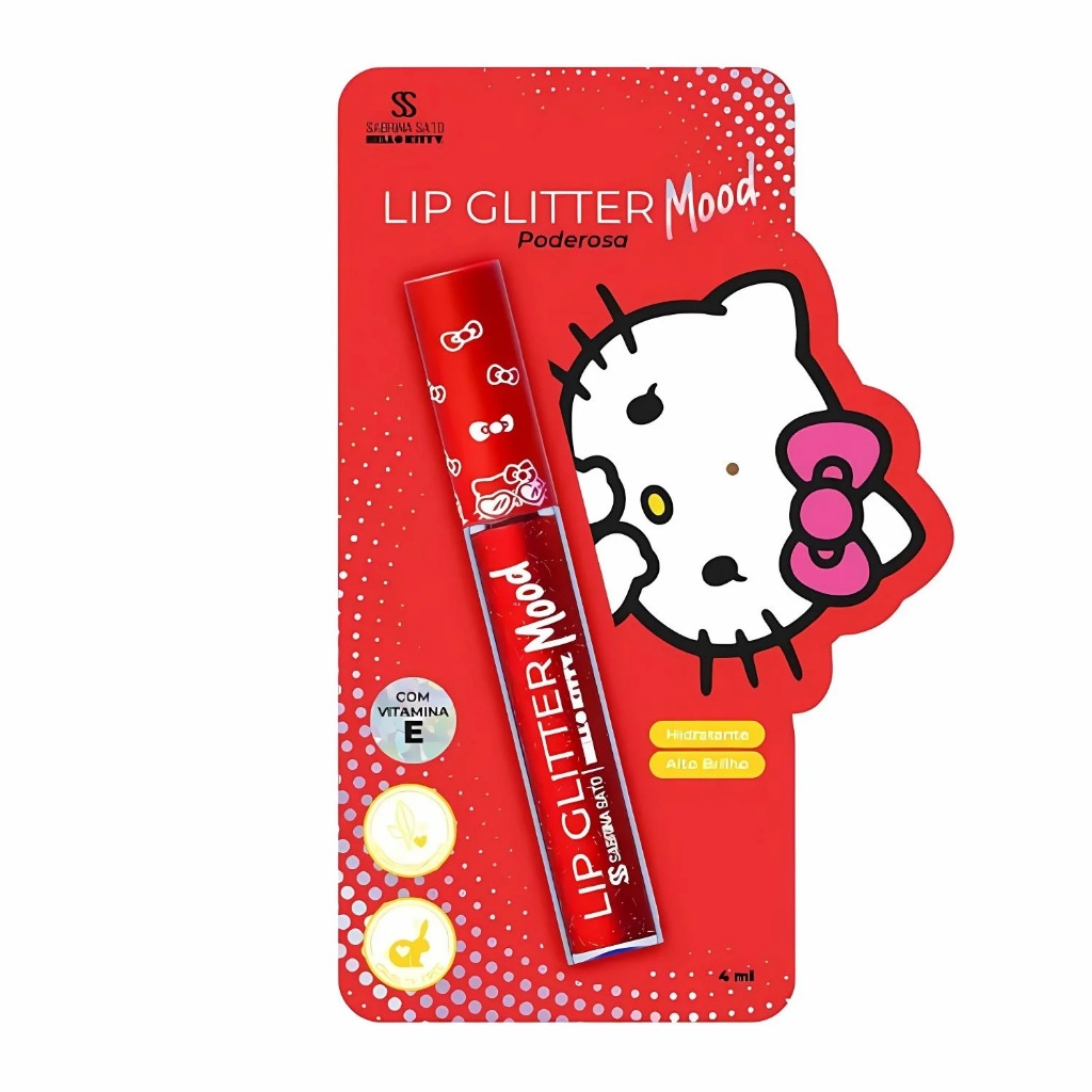 Lip Glitter Mood Poderosa Sabrina Sato X Hello Kitty 4ml com 7 Oléos Vegetais, Vitamina E, Ômegas 3, 6 e 9 da Cia Beauty