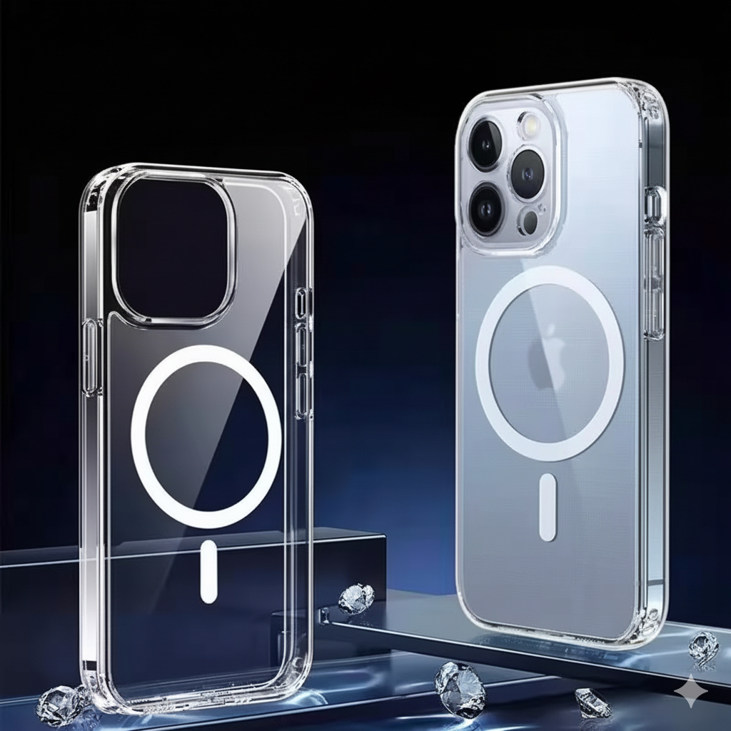 Capa protetora MagSafe transparente para modelos de iPhone XR, 11, 12, 13, 14, 15 , 16 série