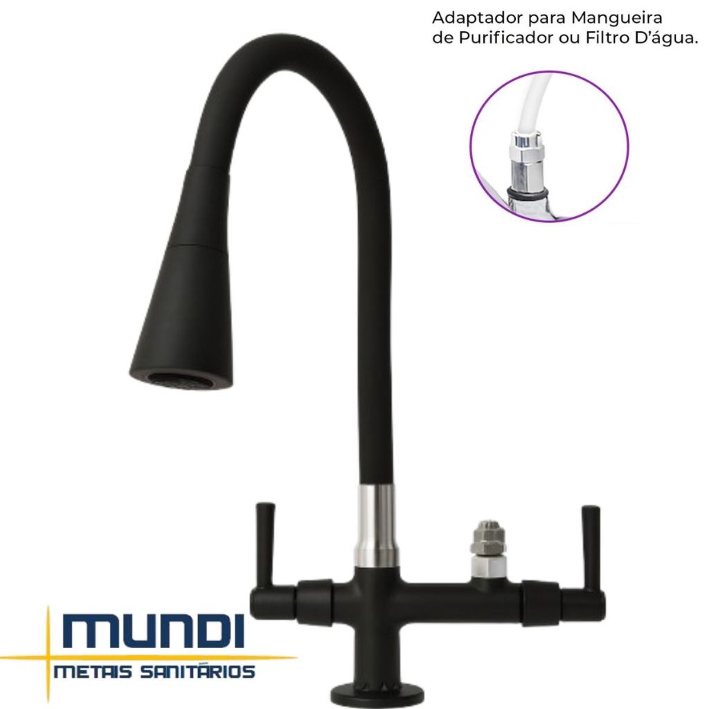 Torneira Bancada Preta Adaptador Europa Electrolux Ibbl Consul Brastemp Filtro Saída Mangueira  6mm