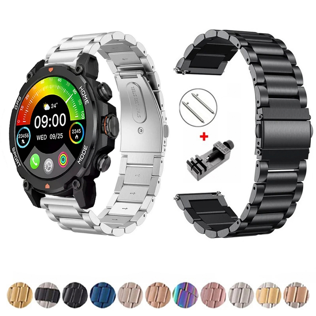 Pulseira de 22mm Metal Elos de aço inox para Smartwatch Aurafit TREK 1 G6 de Engate Rapido