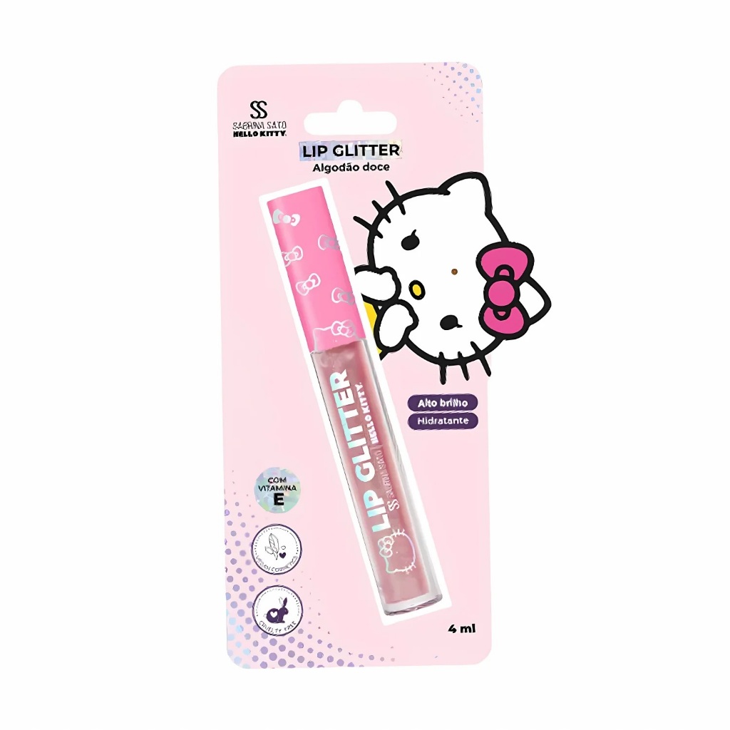 Lip Glitter Algodão Doce Sabrina Sato X Hello Kitty 4ml com 7 Oléos Vegetais, Vitamina E, Ômegas 3, 6 e 9 da Cia Beauty