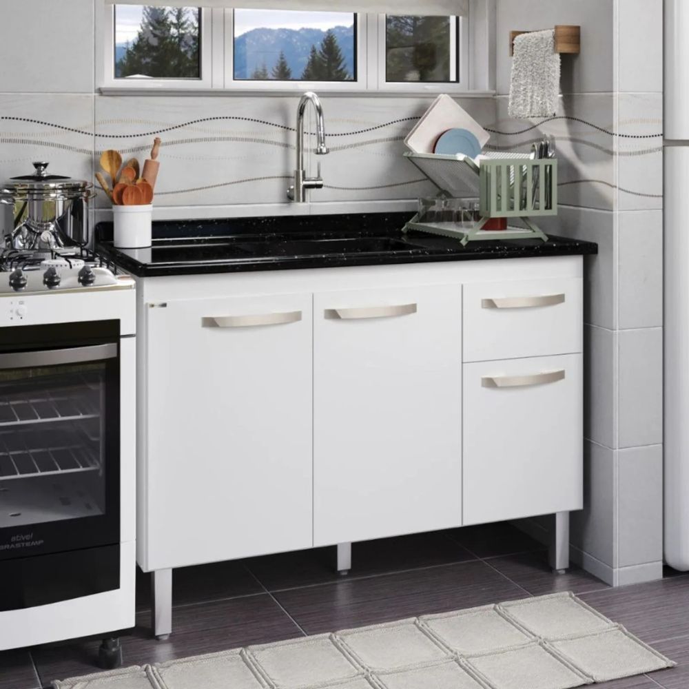 Balcão Flat De Cozinha 116 cm - 3 Portas e 1 Gaveta em Oferta na Shopee