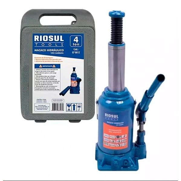 Macaco Hidráulico Tipo Garrafa para 4 Toneladas com Maleta e Fuso de Regulagem R070012  Riosul Tools
