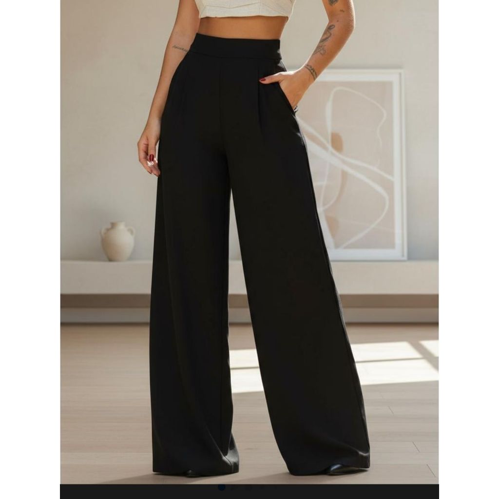 Calça Social Feminina Pantalona Sarja Alfaiataria Cintura Alta - Premium com Bolsos (CAIMENTO  PERFEITO) em Oferta na Shopee