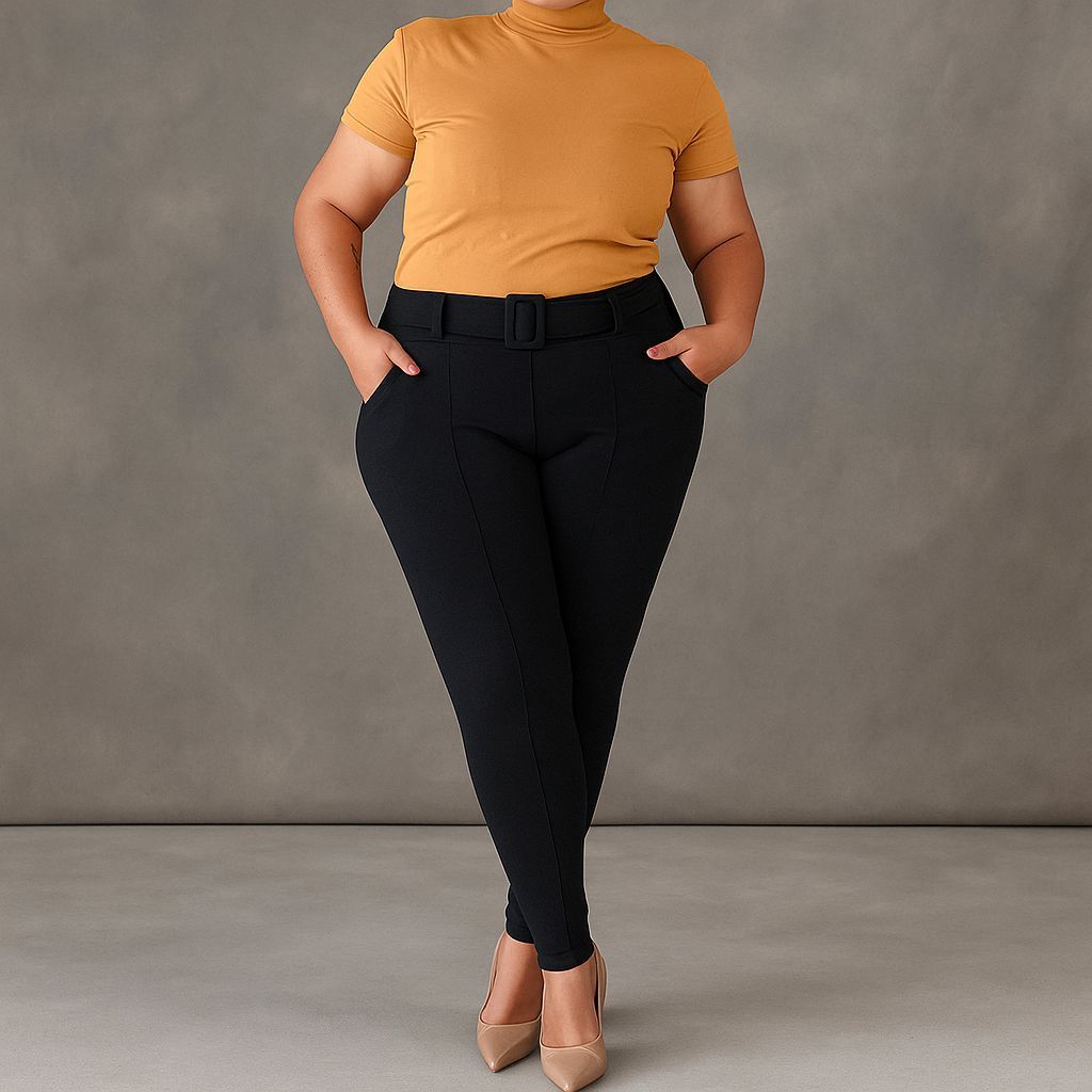 Calça Malha  Crepe com Cinto Falso Plus Size do EXG ao G3 em Oferta na Shopee